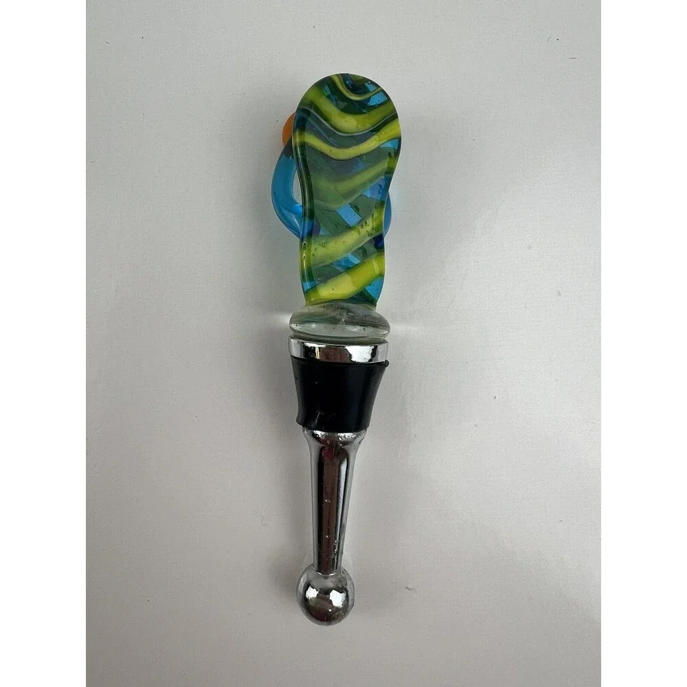 Blown Art Glass Grape Sandal Flip Flop Bottle Cork Stopper Liquor Bottle Accent